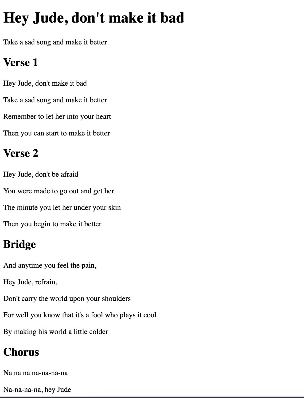 plain markup of hey jude